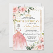 Blush florale roze prinses jurk goutiara 18th kaart (Voorkant)