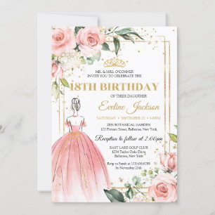 Blush florale roze prinses jurk goutiara 18th kaart