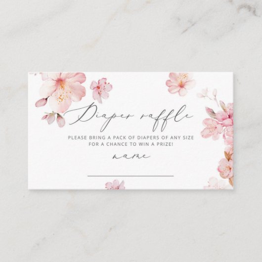 Blush florale sakura diaper raffinage ticket informatiekaartje (Voorkant)