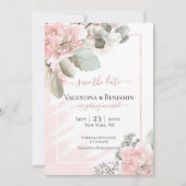 Blush florale stoffige roos boho chic bruiloft red save the date (Voorkant)