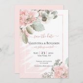 Blush florale stoffige roos boho chic bruiloft red save the date (Voorkant / Achterkant)