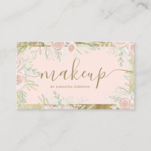 Blush florale waterverf roze gouden lijst make-up visitekaartje