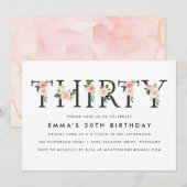 Blush Florals | 30e uitnodiging van de Birthday Pa (Voorkant / Achterkant)