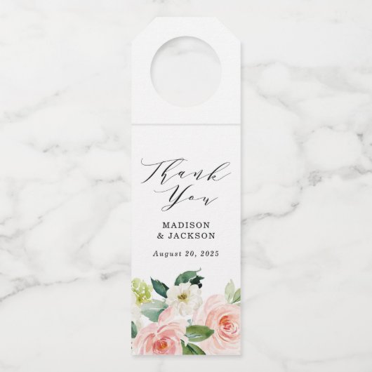 Blush Florals | Aangepaste bruiloft Flessenhanger (Voorkant)