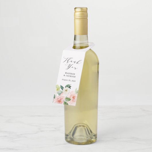 Blush Florals | Aangepaste bruiloft Flessenhanger (Schuin)