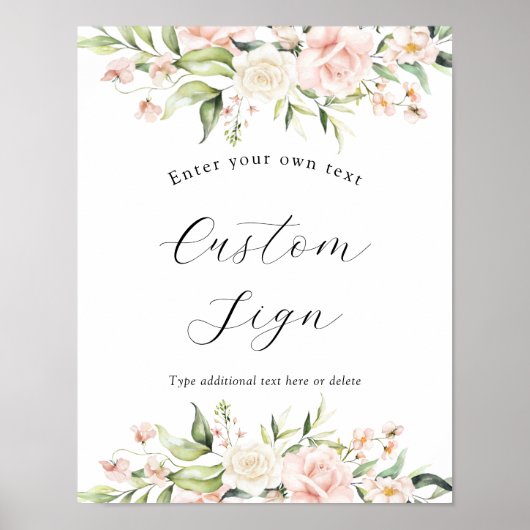 Blush Florals and Greenery Aangepaste Tekst Teken Poster (Voorkant)