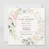 Blush Florals and Greenery Baby shower Invitation Kaart (Voorkant)