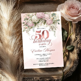 Blush Florals and Greenery Rose Gold 50th Birthday Kaart