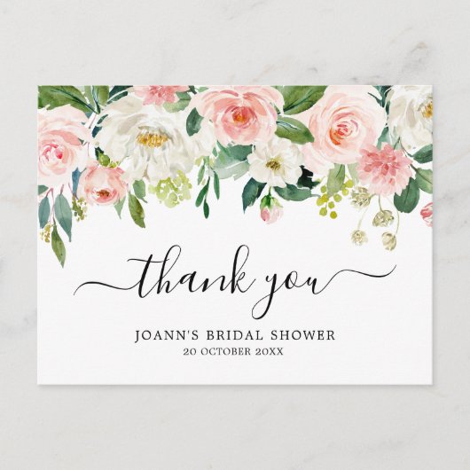 Blush Florals Botanisch Vrijgezellenfeest Bedankt Briefkaart (Voorkant)