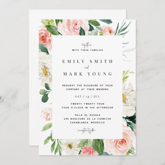 Blush Florals bruiloft uitnodiging (Voorkant / Achterkant)