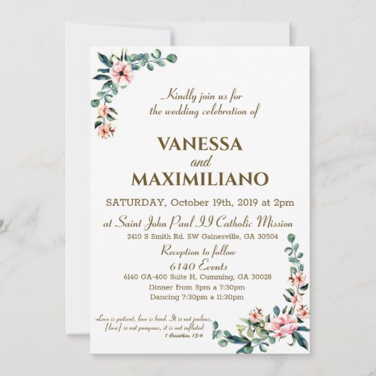 Blush Florals bruiloft uitnodiging Engelse versie (Voorkant)