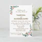 Blush Florals bruiloft uitnodiging Engelse versie (Staand voorkant)