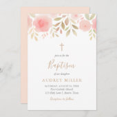 Blush Florals Cross Baptisme Kaart (Voorkant / Achterkant)