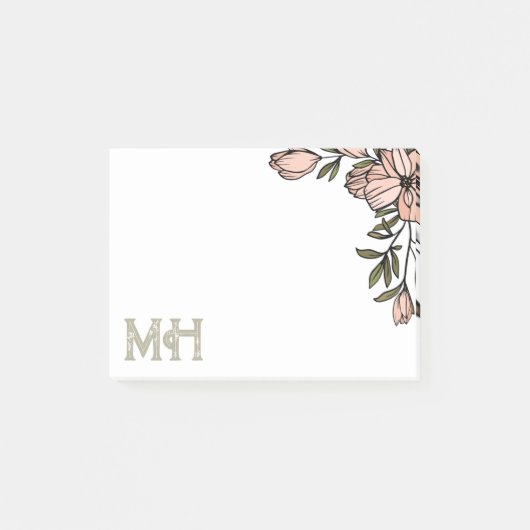 Blush Florals Distress Olive Initialen Post-it® Notes (Voorkant)