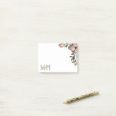 Blush Florals Distress Olive Initialen Post-it® Notes (Op bureau)