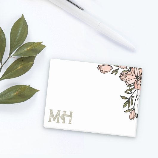 Blush Florals Distress Olive Initialen Post-it® Notes