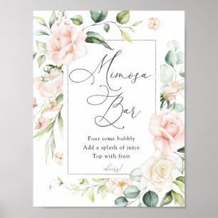 Blush Florals en Greenery Mimosa Bar Sign Poster