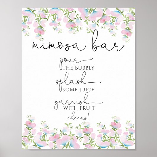 Blush Florals en Greenery Mimosa Bar Sign Poster (Voorkant)
