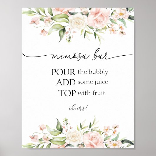 Blush Florals en Greenery Mimosa Bar Sign Poster (Voorkant)