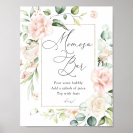 Blush Florals en Greenery Momosa Bar Sign Poster