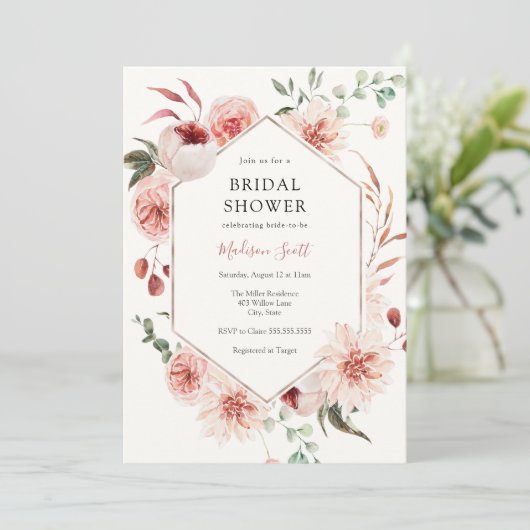 Blush Florals en groen Lijst Vrijgezellenfeest Kaart (Staand voorkant)