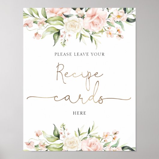 Blush Florals en groen recept Kaarten teken Poster (Voorkant)