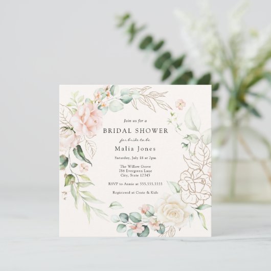 Blush Florals en groen Vrijgezellenfeest Kaart (Staand voorkant)
