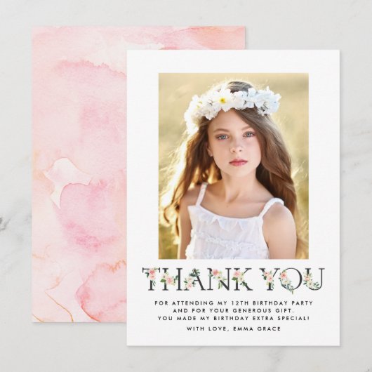 Blush Florals | Foto van Birthday Thank You Card Bedankkaart (Voorkant / Achterkant)
