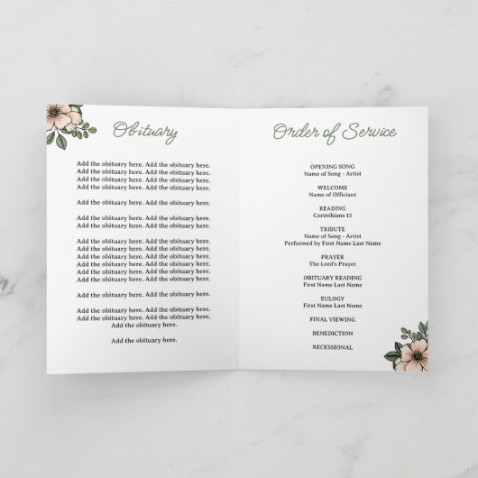 Blush Florals Fotoherfst van Life Funeral Programma (Binnen)