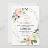 Blush Florals Gold Modern Geometric Lijst Wedding Kaart (Voorkant)