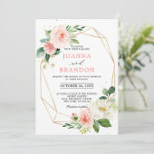 Blush Florals Gold Modern Geometric Lijst Wedding Kaart (Staand voorkant)