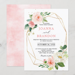 Blush Florals Gold Modern Geometric Lijst Wedding Kaart