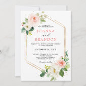 Blush Florals Gold Modern Geometric Lijst Wedding Kaart (Voorkant)