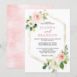 Blush Florals Gold Modern Geometric Lijst Wedding Kaart