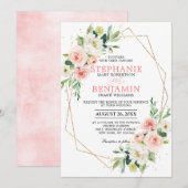 Blush Florals Gold Modern Geometric Lijst Wedding Kaart (Voorkant / Achterkant)