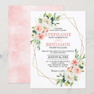 Blush Florals Gold Modern Geometric Lijst Wedding Kaart