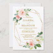 Blush Florals Gold Modern Geometric Lijst Wedding Kaart (Voorkant)