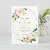 Blush Florals Gold Modern Geometric Lijst Wedding Kaart (Staand voorkant)
