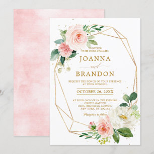 Blush Florals Gold Modern Geometric Lijst Wedding Kaart