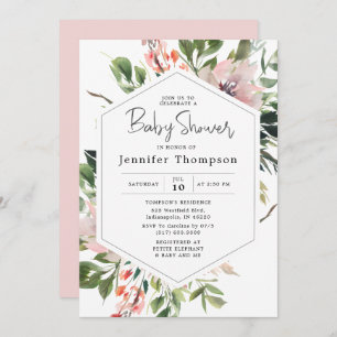 Blush Florals & Greenery Waterverf Baby shower Kaart