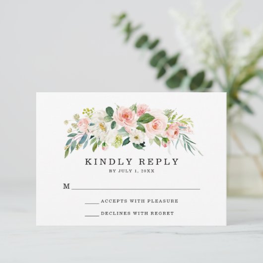 Blush Florals | Kaart RSVP-weddenschap (Staand voorkant)