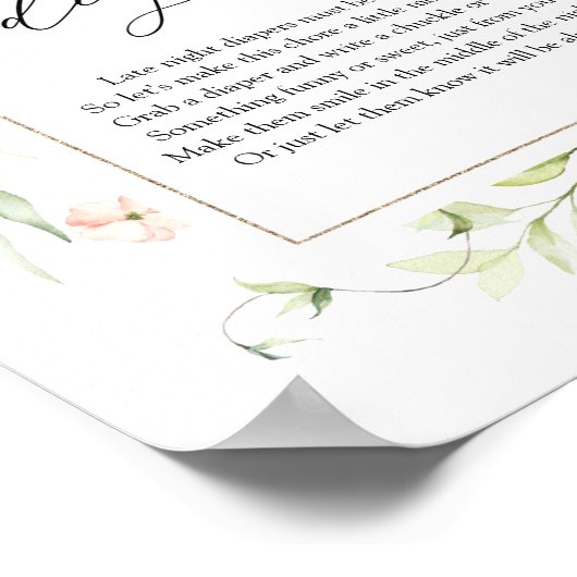 Blush Florals Late Night Diapers Sign Poster (Hoek)