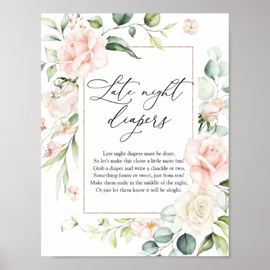 Blush Florals Late Night Diapers Sign Poster (Voorkant)