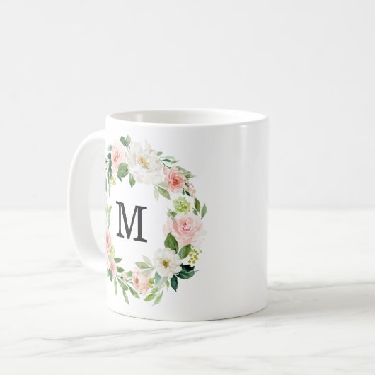 Blush Florals | Monogram bloemkrans Koffiemok (Voorkant links)