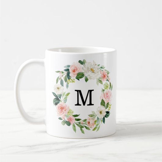 Blush Florals | Monogram bloemkrans Koffiemok (Links)