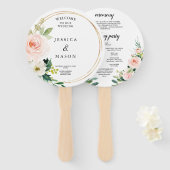 Blush Florals Ronde Gouden Huwelijksprogramma Fan Handwaaier (Voorkant en achterkant)