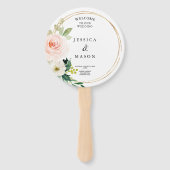 Blush Florals Ronde Gouden Huwelijksprogramma Fan Handwaaier (Voorkant)
