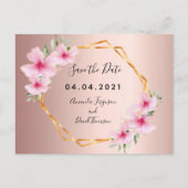 Blush florals roos gouden bruiloft Bespaar op datu Aankondigingskaart (Voorkant)
