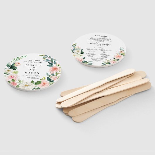 Blush Florals Round Wedding Program Fan Handwaaier (Niet-gemonteerd)