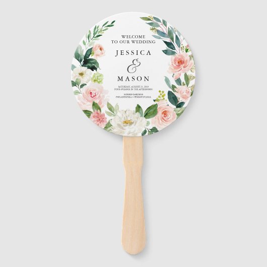 Blush Florals Round Wedding Program Fan Handwaaier (Voorkant)
